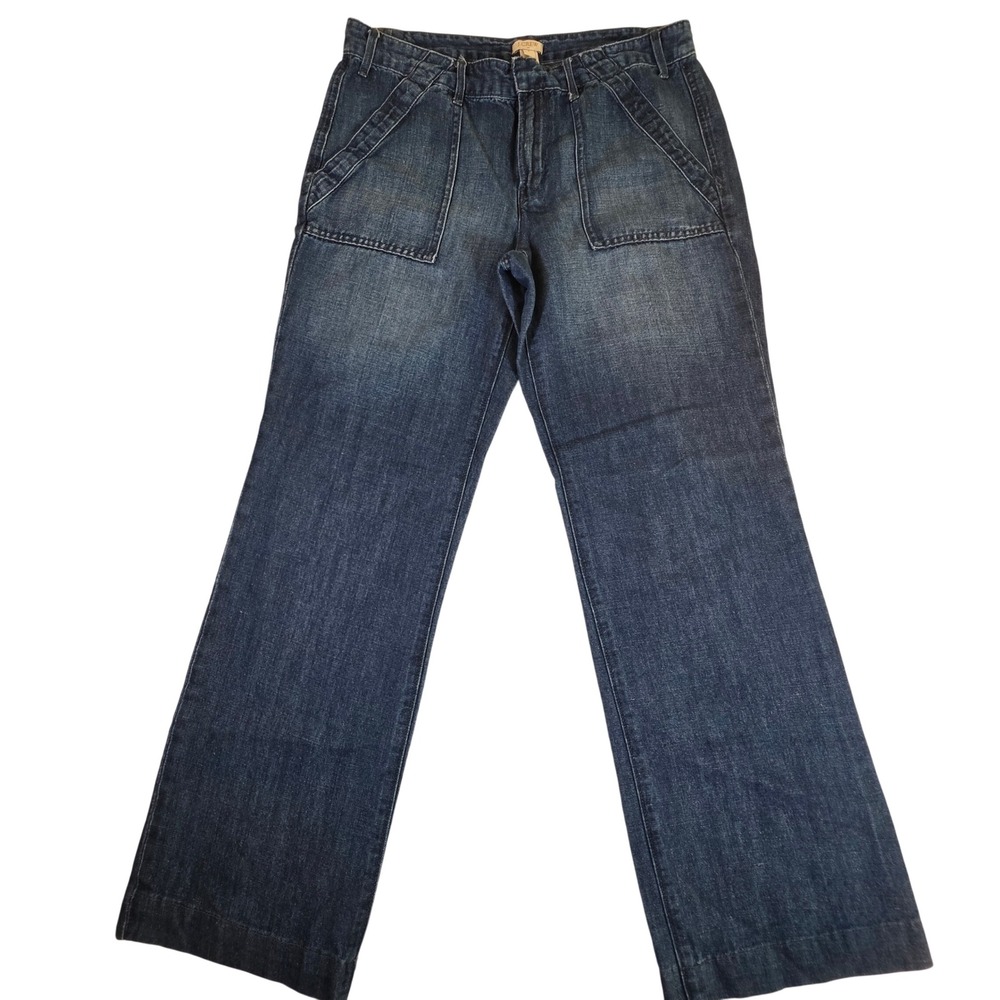 J.CREW Womens 6 Blue‎ Cotton Linen Wide Leg Jeans Medium Wash